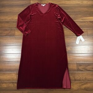 Caroline Rose Women's Size XL Red Velvet Long Sleeve Midi Dress $278